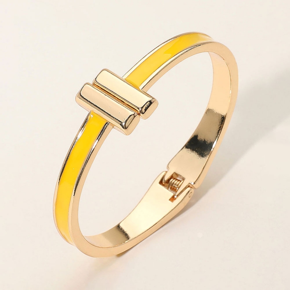 Yellow Metal Bar Tip Bracelet Bangle Hinged Statement Fashion Accessories